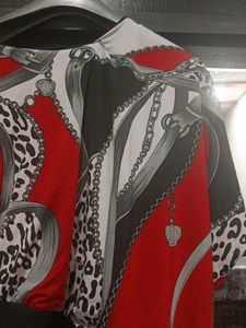 Patterned Red &amp; Black Dress