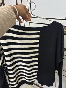 Black &amp; White Striped Cropped Sweater