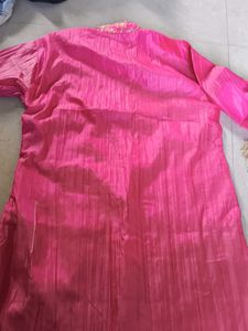 Pink Embroidered Kurta Set For Men