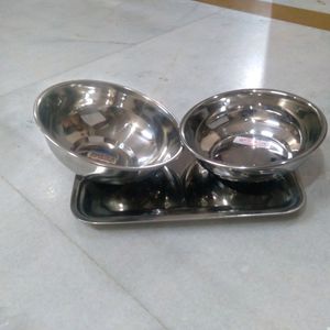 2 Stainless Steel Bowl With Tray