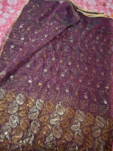 Stunning Purple Saree with Gold Embroidery &amp; Sequi