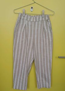 Tokyo Talkies Beige and Off-White Striped Pant