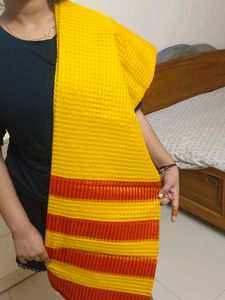 Yellow & Red Striped Saree