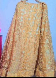 Navy Blue Blouse &amp; Golden Skirt Set For 36 Bust