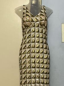 Pintrest Padded Golden Design Sequin Evening Gown