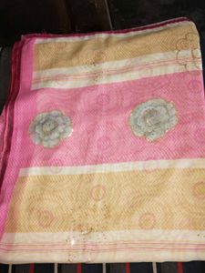 Chiffon Saree Cream Colour Formal