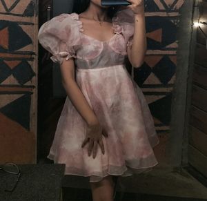 Urbanic Pink Puff Sleeve Mini Dress