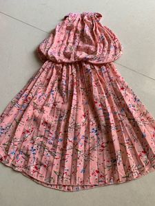 Pink Floral Pleated Dress