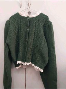 Korean Green Knit Cardigan Top