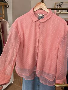 Pink Sheer Polka Dot Blouse