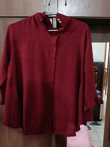Maroon Pearl-Embellished Tunic Top