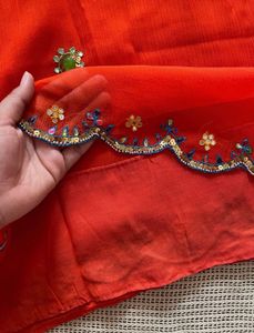 Orange Embellished Saree