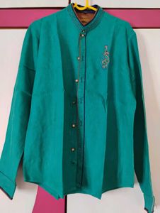 Teal Mandarin Collar Shirt