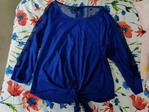 Blue Long Sleeve Top with Mesh Detail