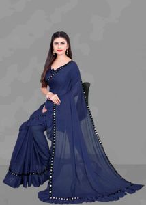 Blue Saree With Blouse Piece