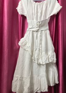White Flared ,Layer Type Midi Dress