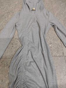Grey Hooded Bodycon Ruched Dress
