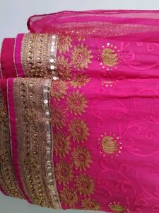 Pink &amp; Gold Embroidered Saree
