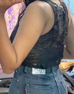 Black Ruffle Crop Top