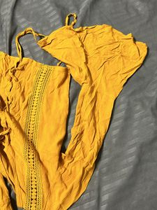 Yellow Top With Bell Sleeves And Tie Up