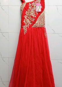 Red Embroidered Girls Dress flared gown