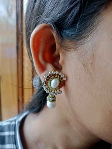 Pearl &amp; Diamond Earrings (Silver)