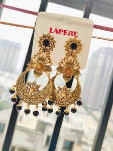 Gold Plated Black Kundan Antique Earrings/Jhumka