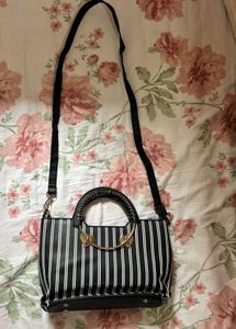 Striped Heart Handle Bag