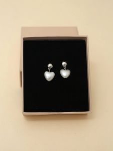 Pearl Drop Heart Stud Earrings