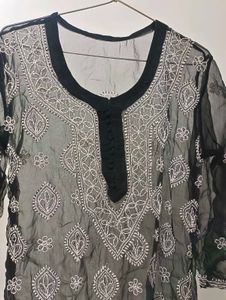Black &amp; White Embroidered Kurti