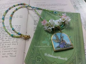 Forest Fairy Clay Pendant Floral Beaded Necklace