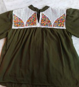 Olive Green Embroidered Top