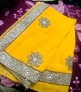 Lemon colour yellow saree