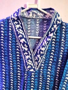 Blue &amp; White Printed Kurta