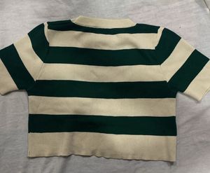 Boxy Biege And Green Crop Top