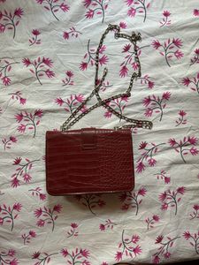 Red Sling Bag With Chain Strap