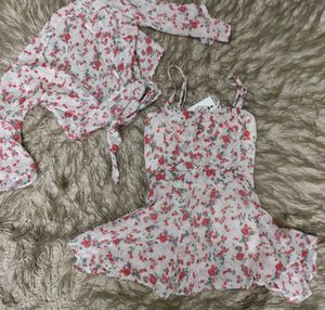 Cute Floral Fit and Flare Top With Shrug