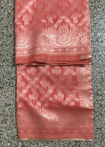 New Peachy Orange Cotton Saree With Full Work