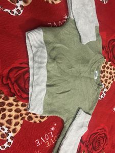 Trendy Olive Green & Grey Knit Sweater for Women