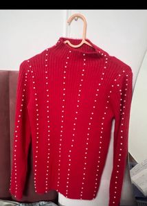 Red Embellished sweater