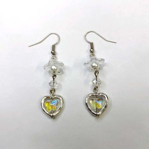 Handmade Heart Earrings with Clear Butterfly