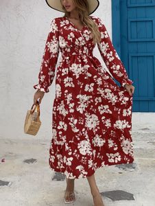 Floral Print Vacation Long Sleeve Dress