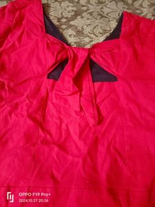 Red Hot Strachable  Long Kurti With Front Slit
