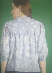 Floral Print Mandarin Collar Shirt Style Top