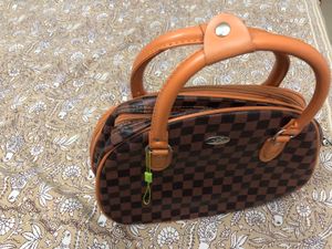 Brown Checkered Satchel Bag