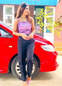 Purple Shimmer Cami &amp; Black Pants Jumpsuit