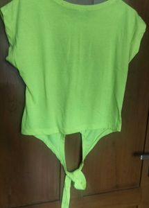 Front Tie Neon Green Crop Top