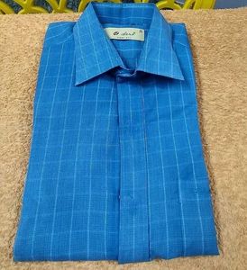 Branded New Men&#39;s Blue Checkered Pure Cotton Shirt