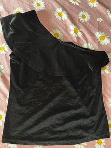 One Shoulder Black Shimmer Top