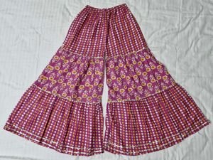 Floral Print Angrakha Style Dress with Tiered Pant